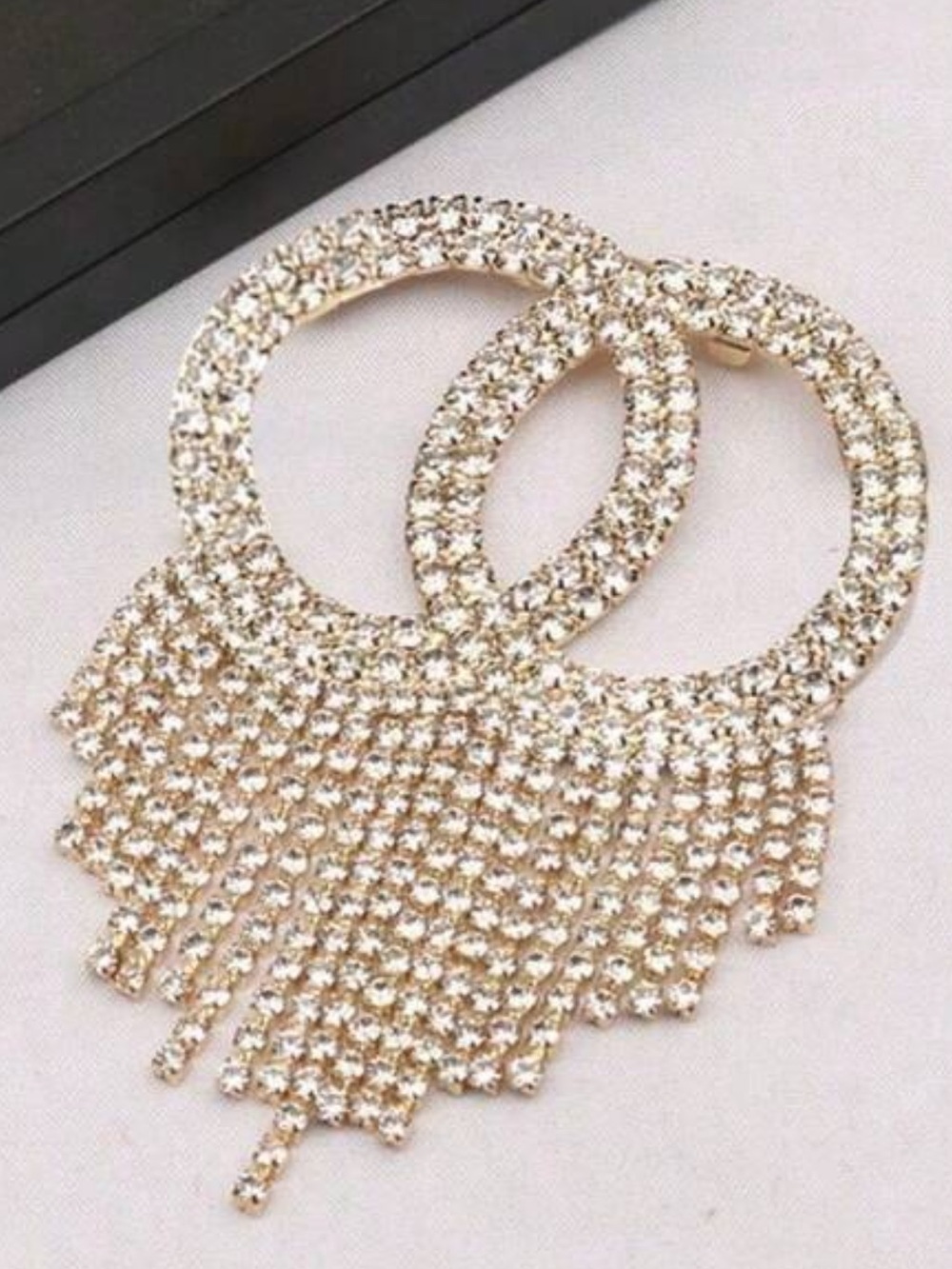 Gold Tone Crystal Fringe Interlocking C - Women Jewelry Brooch